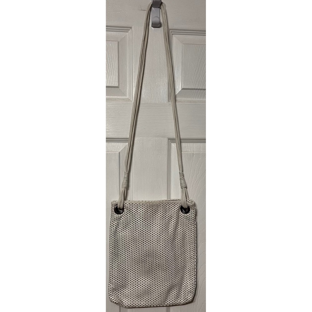 Michael Stars White Perforated Leather Crossbody Bag Multi Strand Strap‎ Small